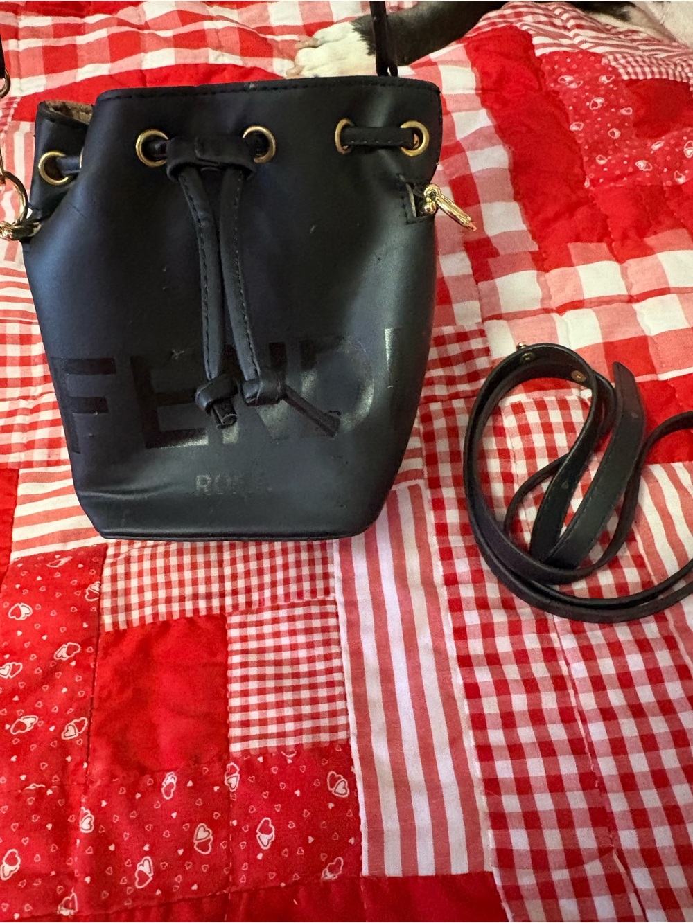 Fendi Black Leather Drawstring Bucket Crossbody
